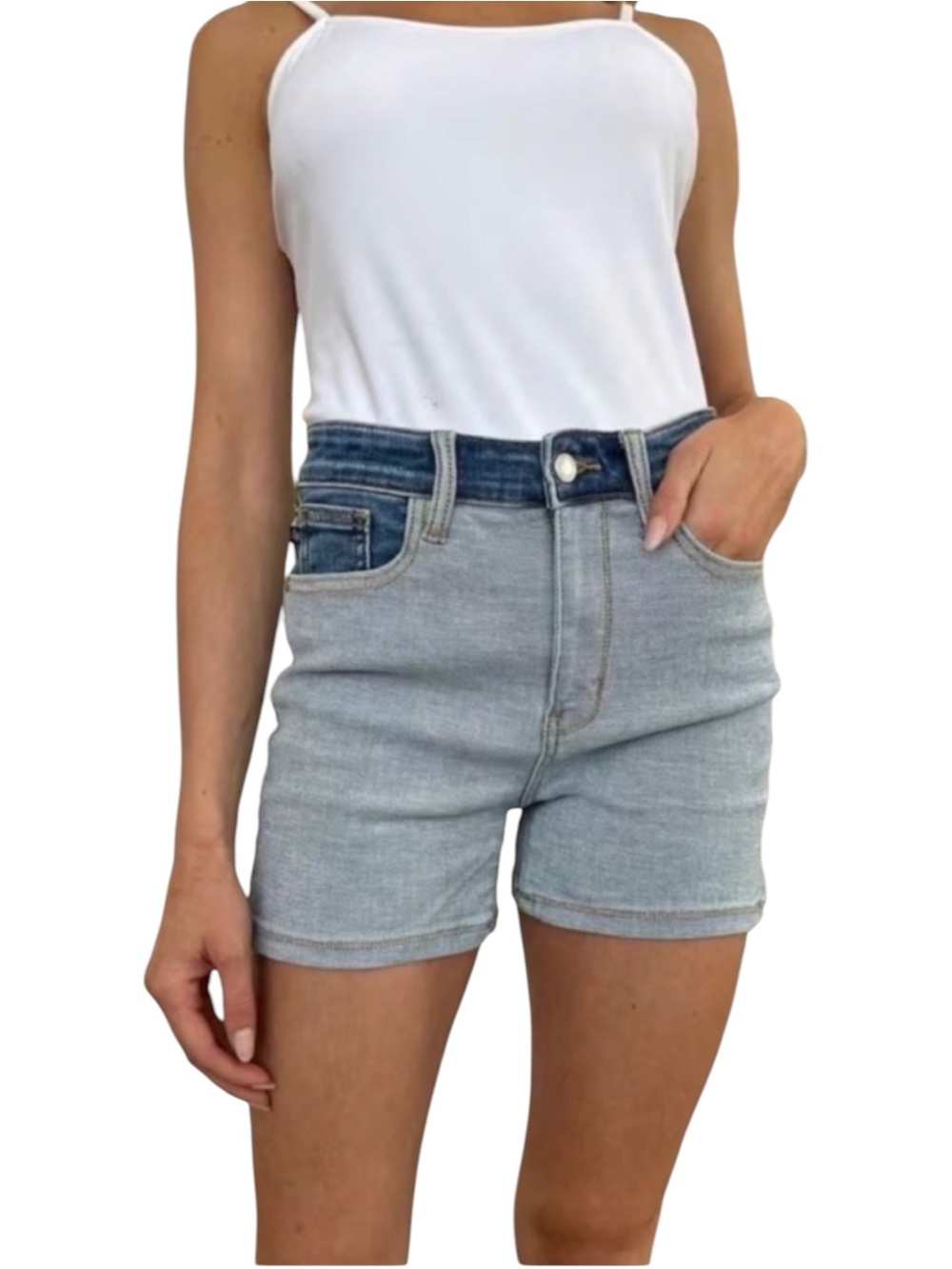 NWT Judy Blue Annie Color Block High Rise Denim Shorts Mixed Wash Stretch - Picture 3 of 9